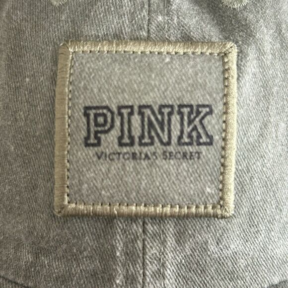 Victoria Secret PINK Baseball Cap Patch Logo Olive Green Cotton Adjustable Y2K - Picture 8 of 10